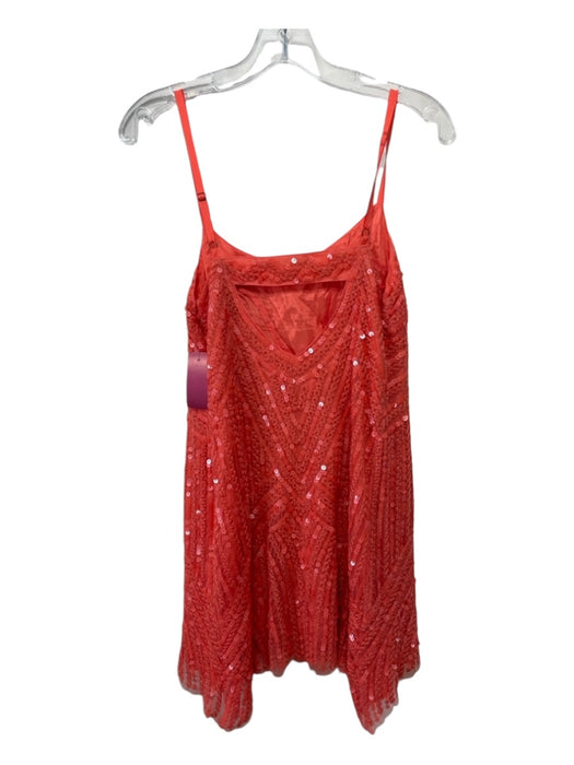 Free People Size 4 Coral Orange Nylon Sequin Design Spaghetti Strap Dress Coral Orange / 4