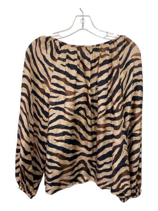 J Crew Size Medium Black, Brown, Tan Cupro Blend Long Sleeve Tiger Stripe Top Black, Brown, Tan / Medium