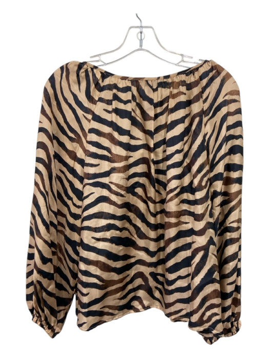 J Crew Size Medium Black, Brown, Tan Cupro Blend Long Sleeve Tiger Stripe Top Black, Brown, Tan / Medium