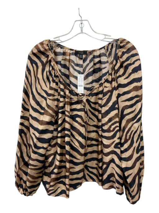 J Crew Size Medium Black, Brown, Tan Cupro Blend Long Sleeve Tiger Stripe Top Black, Brown, Tan / Medium