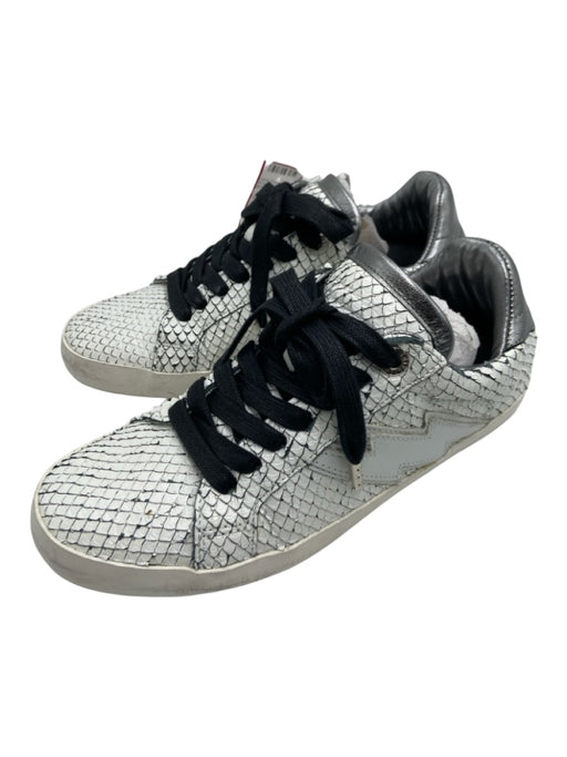 Zadig & Voltaire Shoe Size 37 White, Silver, Black Embossed Leather Sneakers White, Silver, Black / 37