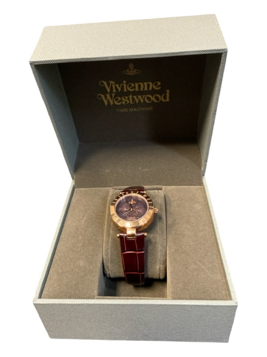 Vivienne Westwood Time Machine Burgundy Leather Gold hardware Logo Watches Burgundy