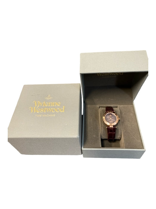 Vivienne Westwood Time Machine Burgundy Leather Gold hardware Logo Watches Burgundy