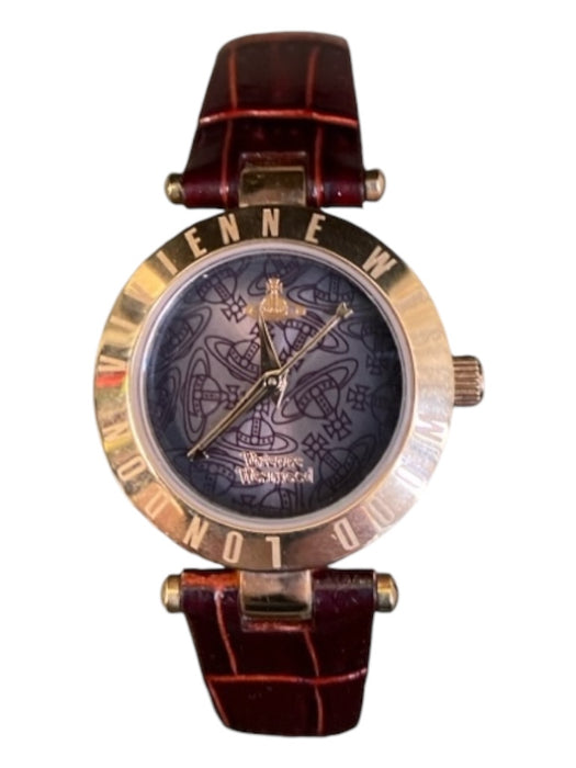 Vivienne Westwood Time Machine Burgundy Leather Gold hardware Logo Watches Burgundy