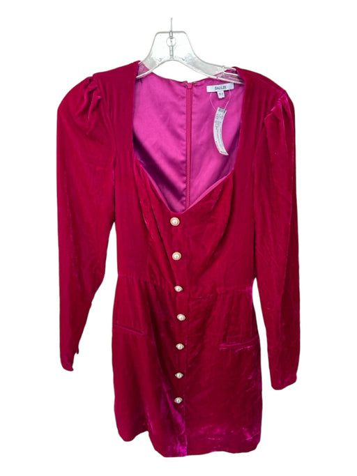 Sau Lee Size 0 Magenta Velvet Long Sleeve Faux Pearl Back Zip Dress Magenta / 0