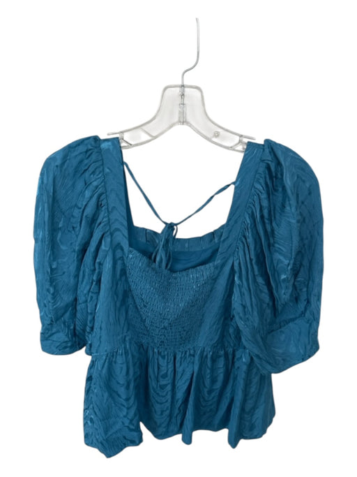 Crosby Size S Teal Blue Viscose Short Sleeve Wood Grain Top Teal Blue / S