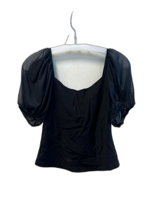 Free People Size S Black Cotton Blend Sheer Puff Sleeve solid color Fitted Top Black / S