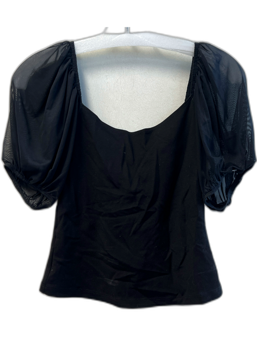 Free People Size S Black Cotton Blend Sheer Puff Sleeve solid color Fitted Top Black / S