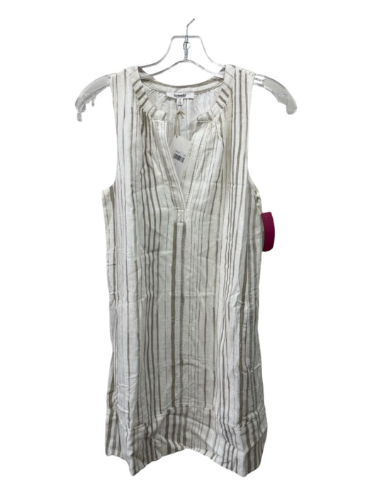 Splendid Size S Cream Viscose & Linen Blend Striped Sleeveless Pockets Dress Cream / S