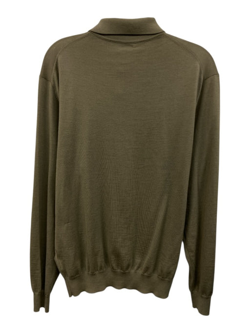 Suitsupply Size Est XL Olive Green Wool Solid Buttons Men's Long Sleeve Shirt Olive Green / Est XL