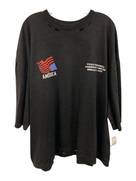 Willy Chavarria Size M Black Cotton Graphic Distressed Men's Short Sleeve Black / M