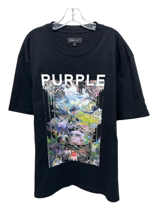 Purple - Brand Size XL Black Cotton logo T shirt Crew Men's Short Sleeve Black / XL