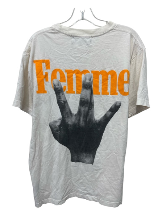 Homme + Femme Size L White & Blue Cotton Blend logo T shirt Crew Short Sleeve White & Blue / L