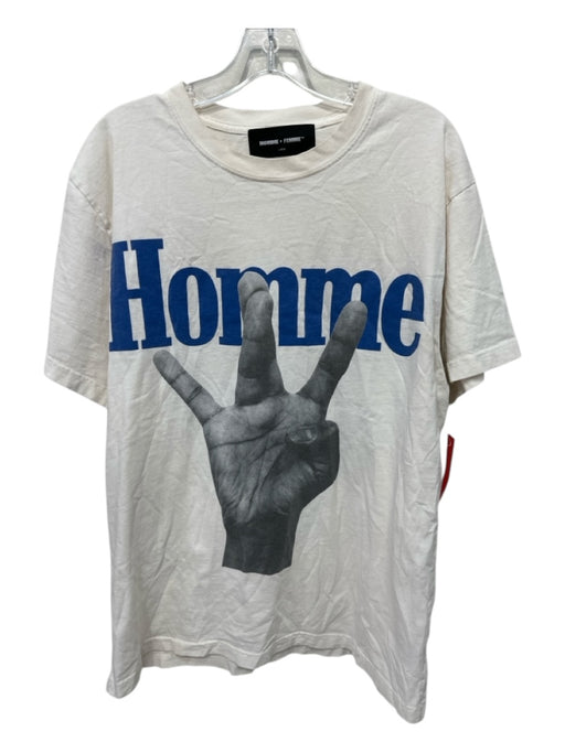 Homme + Femme Size L White & Blue Cotton Blend logo T shirt Crew Short Sleeve White & Blue / L