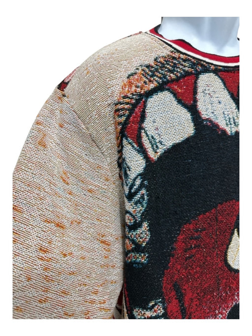 Very Rare Size Est XL Red & White Cotton Blend Abstract Crew Men's Sweater Red & White / Est XL