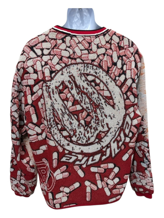 Very Rare Size Est XL Red & White Cotton Blend Abstract Crew Men's Sweater Red & White / Est XL