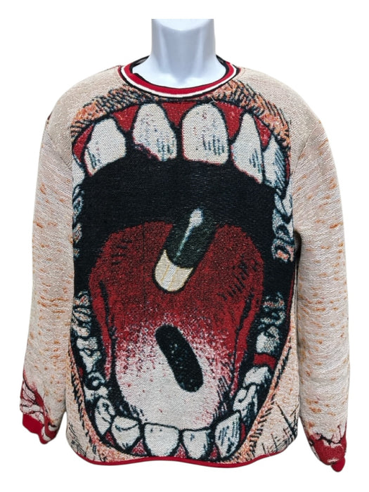 Very Rare Size Est XL Red & White Cotton Blend Abstract Crew Men's Sweater Red & White / Est XL