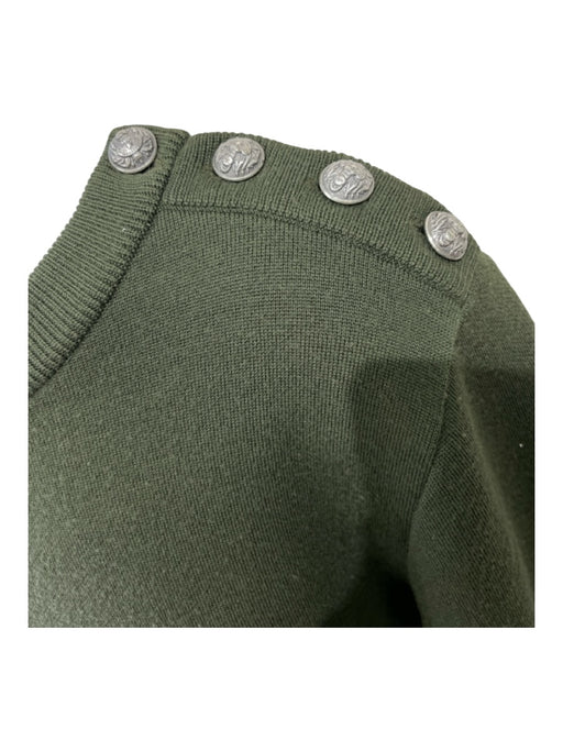 Balmain Size XL Olive Wool Blend Solid Button Detail Men's Sweater XL