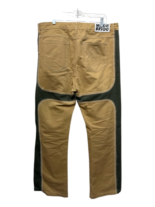 Who Decides War Size 36 Tan & Green Print Cotton Patches Flare Men's Pants Tan & Green Print / 36