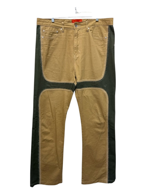 Who Decides War Size 36 Tan & Green Print Cotton Patches Flare Men's Pants Tan & Green Print / 36