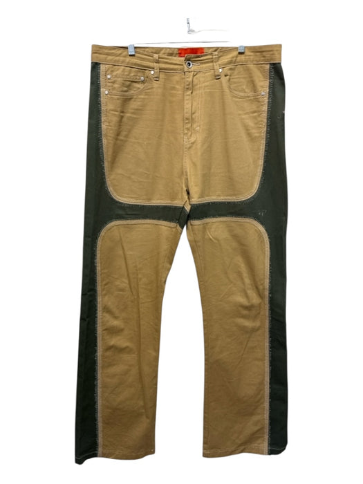 Who Decides War Size 36 Tan & Green Print Cotton Patches Flare Men's Pants Tan & Green Print / 36