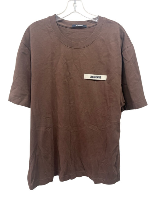 Jaquemus Size XL Brown Cotton Blend logo T shirt Crew Men's Short Sleeve Brown / XL