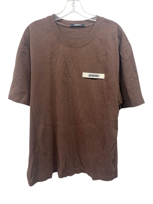 Jaquemus Size XL Brown Cotton Blend logo T shirt Crew Men's Short Sleeve Brown / XL