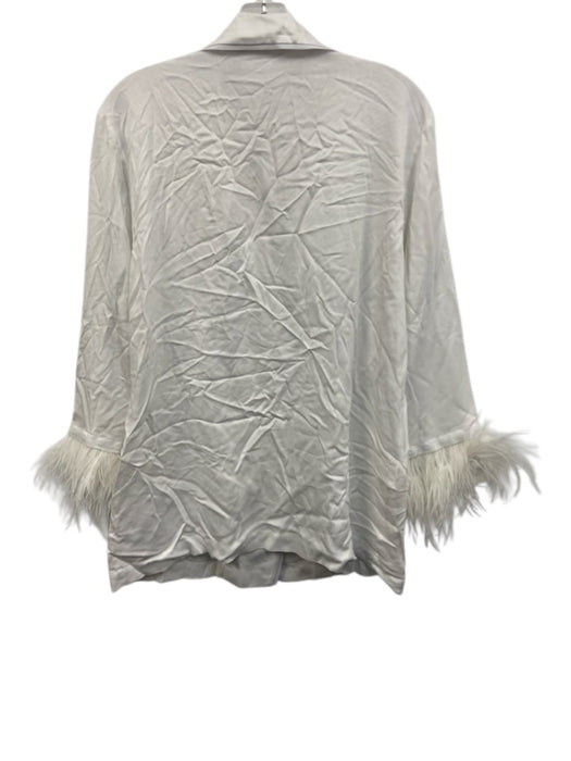 Sleeper Size S White Viscose Feather Trim Button Down Long Sleeve Pant Set White / S
