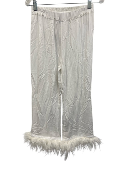 Sleeper Size S White Viscose Feather Trim Button Down Long Sleeve Pant Set White / S