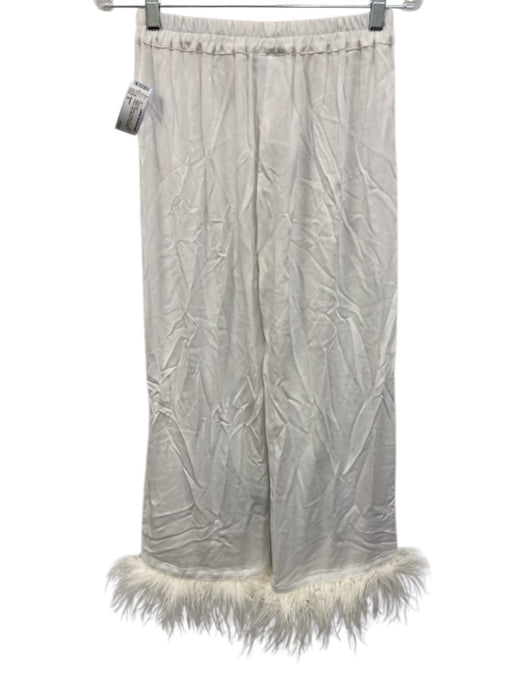 Sleeper Size S White Viscose Feather Trim Button Down Long Sleeve Pant Set White / S