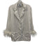 Sleeper Size S White Viscose Feather Trim Button Down Long Sleeve Pant Set White / S
