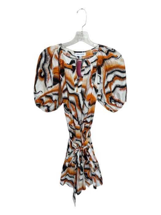 Willa Story Size S Orange & Black Cotton Short Balloon Sleeve Abstract Dress Orange & Black / S