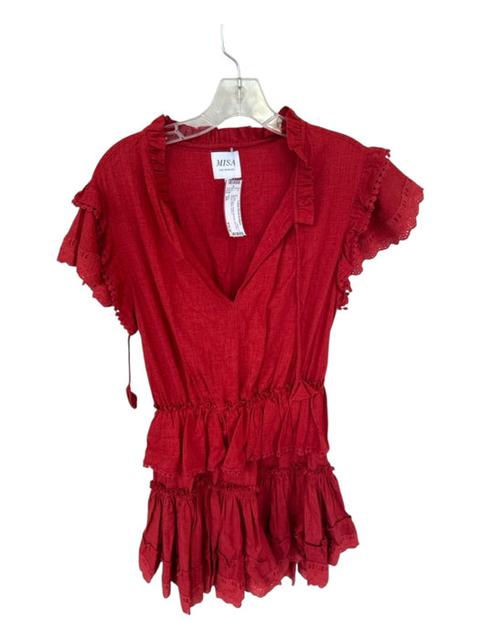 Misa Size XS Red Cotton Flutter Sleeves Lace Trim Elastic Waist Dress Red / XS