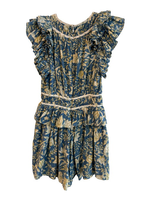 Ulla Johnson Size 2 Blue Cotton & Viscose Poplin Floral Flutter Cap Sleeve Dress Blue / 2