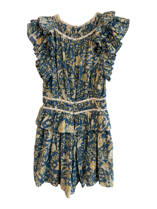 Ulla Johnson Size 2 Blue Cotton & Viscose Poplin Floral Flutter Cap Sleeve Dress Blue / 2
