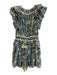 Ulla Johnson Size 2 Blue Cotton & Viscose Poplin Floral Flutter Cap Sleeve Dress Blue / 2