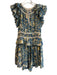 Ulla Johnson Size 2 Blue Cotton & Viscose Poplin Floral Flutter Cap Sleeve Dress Blue / 2