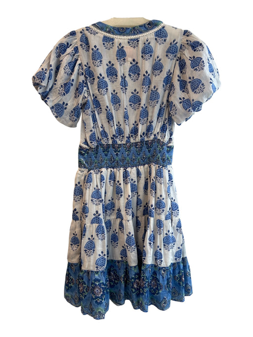 Bell Size S Blue Cotton & Silk broderie anglaise Floral V Neck Mini Dress Blue / S