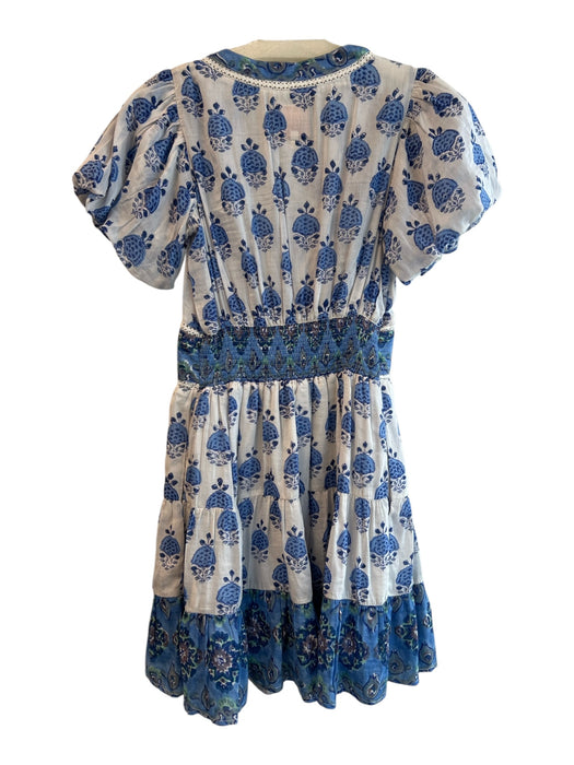 Bell Size S Blue Cotton & Silk broderie anglaise Floral V Neck Mini Dress Blue / S