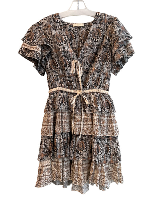 Ulla Johnson Size 2 Brown Cotton & Viscose Poplin Floral Layered Sleeve Dress Brown / 2