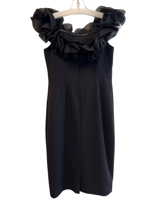Aidan Mattox Size 8 Black 100% Silk Solid Off Shoulder Knee length Dress Black / 8