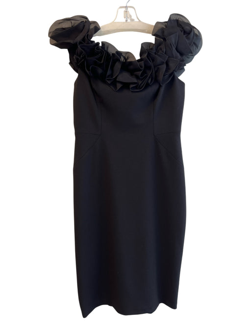 Aidan Mattox Size 8 Black 100% Silk Solid Off Shoulder Knee length Dress Black / 8