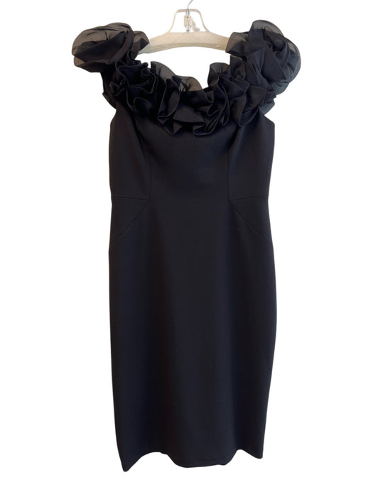 Aidan Mattox Size 8 Black 100% Silk Solid Off Shoulder Knee length Dress Black / 8