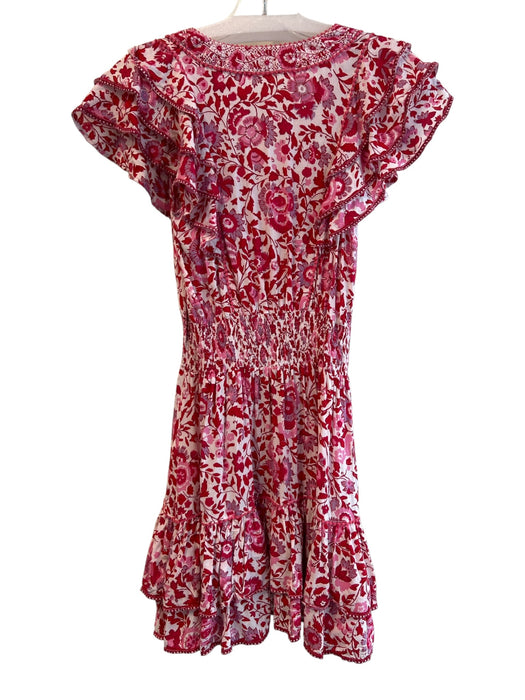 Poupette St. Barth Size XS Red Viscose V Neck Floral Ruffle Cap Sleeve Dress Red / XS