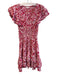 Poupette St. Barth Size XS Red Viscose V Neck Floral Ruffle Cap Sleeve Dress Red / XS