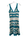 BCBG Maxazria Size 6 White & Blue Cotton Sequin Design Sleeveless V Neck Dress White & Blue / 6