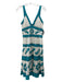 BCBG Maxazria Size 6 White & Blue Cotton Sequin Design Sleeveless V Neck Dress White & Blue / 6