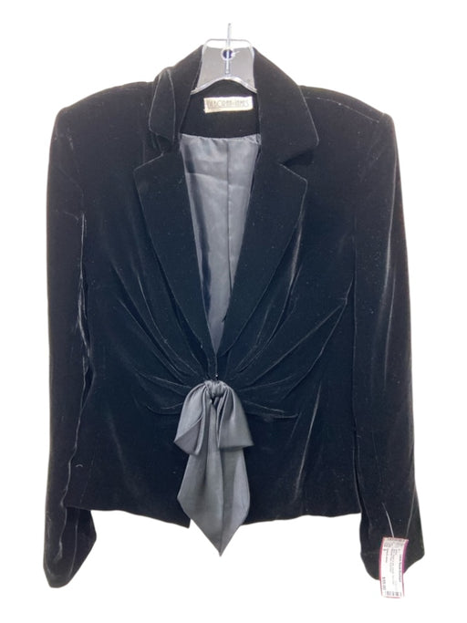 Deborah James Size S Black Rayon & Silk Velvet Tie Front Shoulder Pads Jacket Black / S