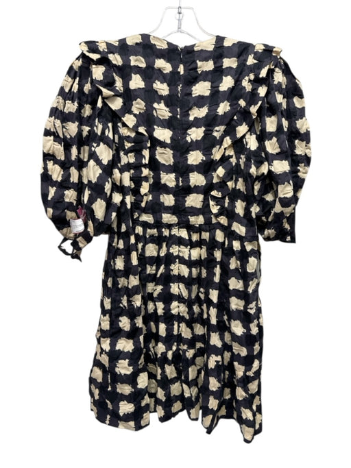 Sea New York Size XS Black & Beige Cotton Abstract Print V Neck Ruffle Dress Black & Beige / XS