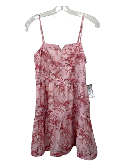 Intermix Size 2 Pink Cotton Blend Floral Spaghetti Strap Tiered Mini Dress Pink / 2